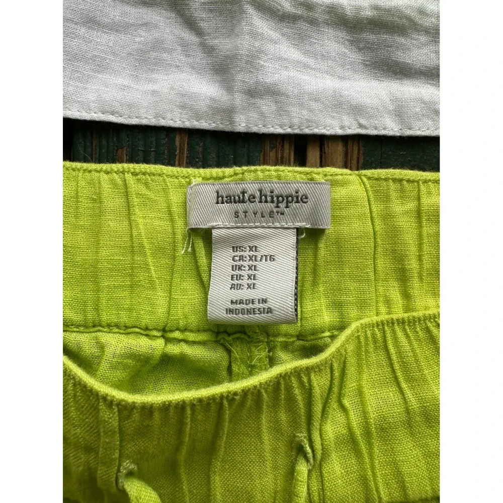 Haute Hippie Style Linen Blend Lime Green White Crop Top Shorts Set XL